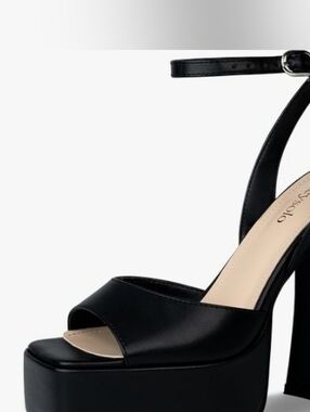 Black Platform Peep-Toe Ankle Strap Heels